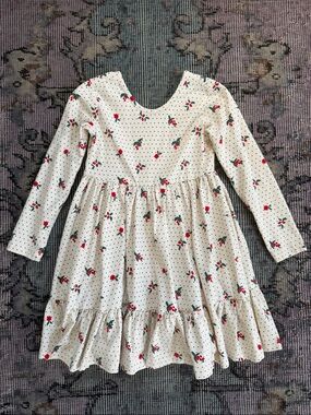 Hanna Andersson Cream Dress with Holly and Black Dot Print